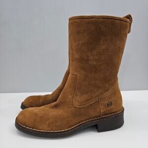 Born Mid Calf Boot Womens 8.5 Cognac Brown Suede Pull On Riding Rustic Fall